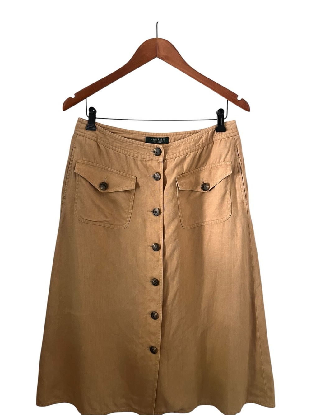 Vintage Ralph Lauren Button-Front A-Line Skirt 100% Linen